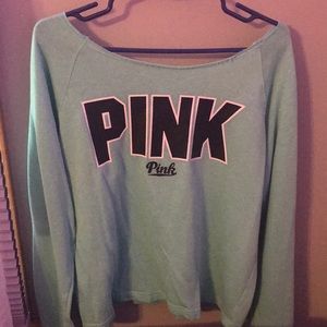 mint off the shoulder sweater